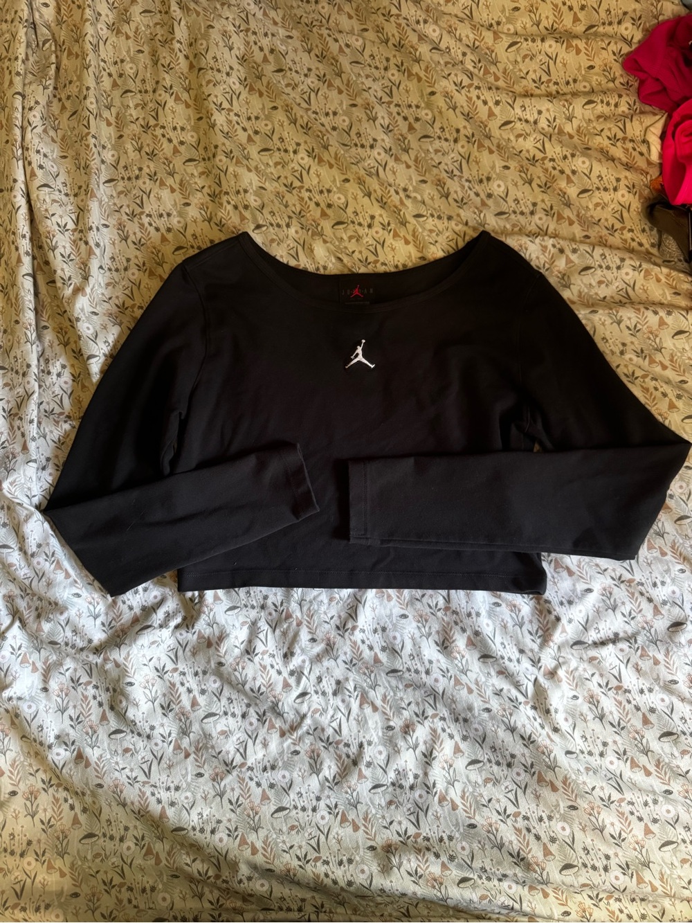 Jordan Black Women's Cropped Long-Sleeve Top with White Jumpman